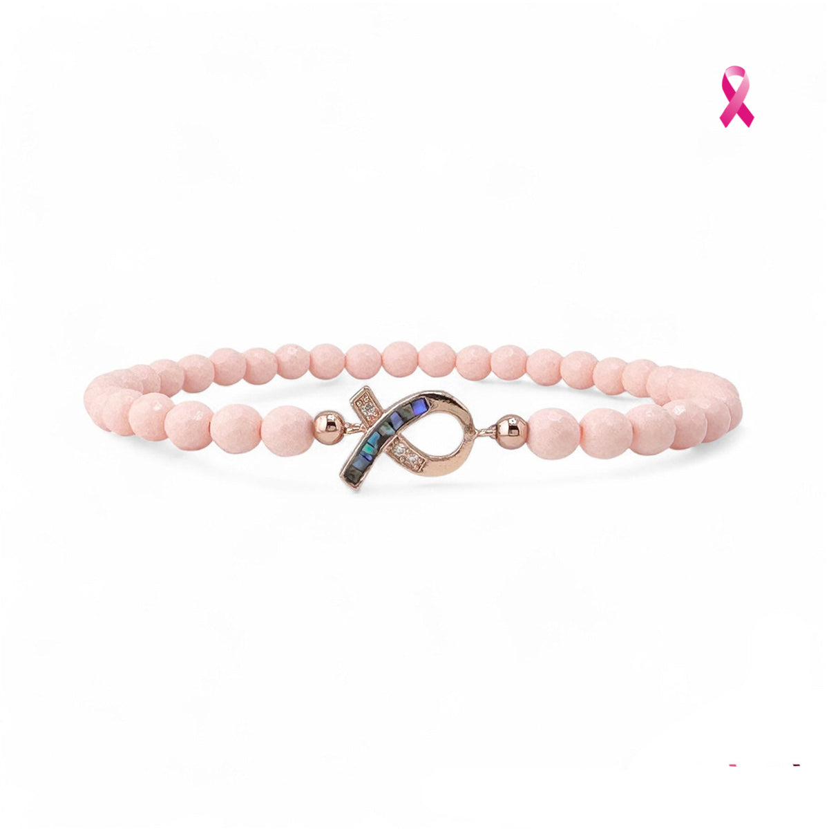 Love Lisa Hope Breast Cancer Awareness Pink Ribbon Anklet with soft pink faceted beads, iridescent ribbon charm, and polished metal accents