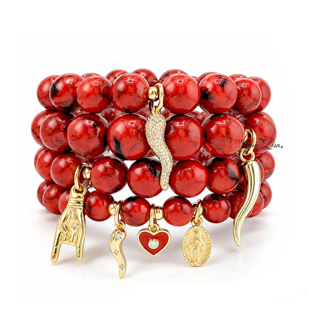 Rosalia Italian Horn Protection Bracelet Stack