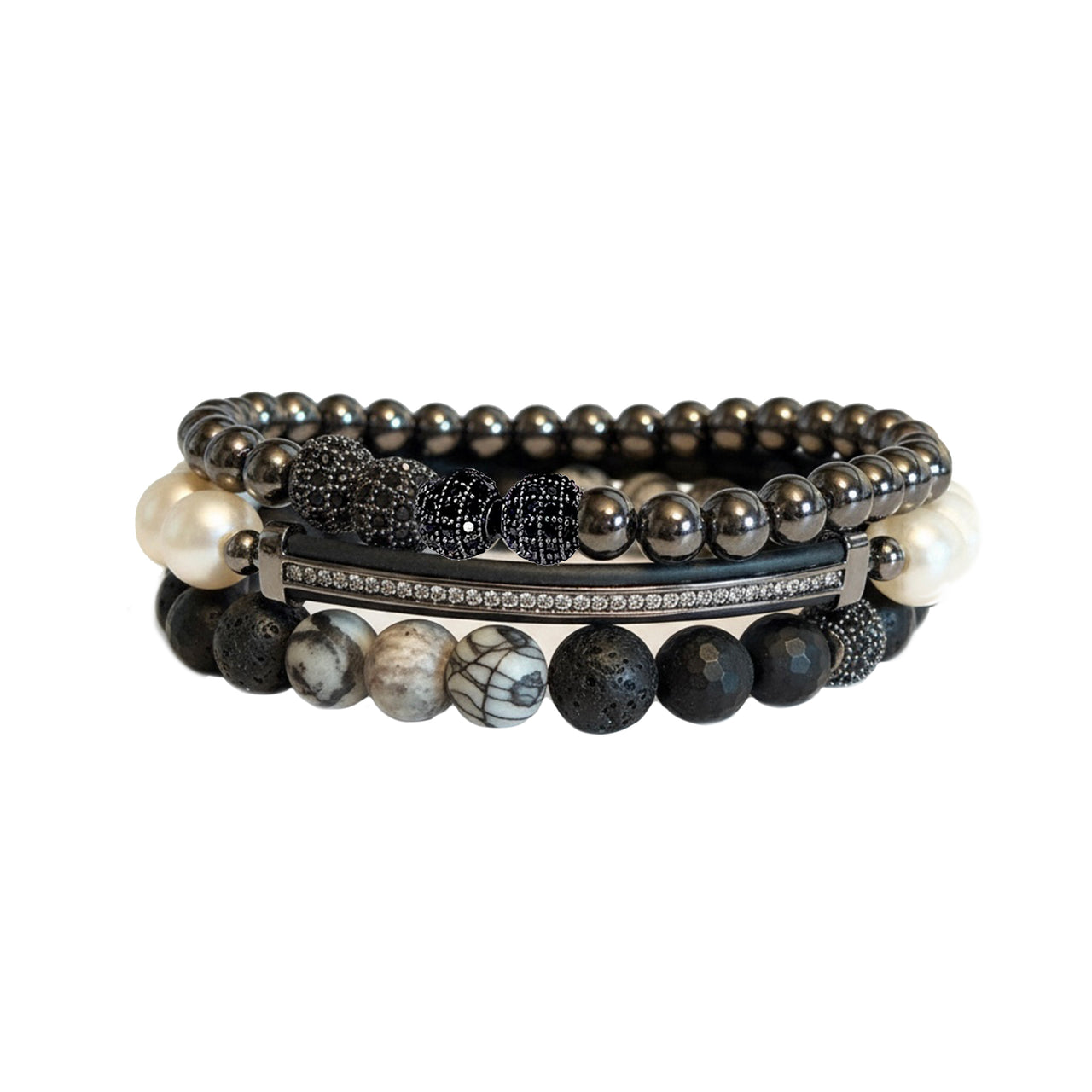 Black Onyx Pearl Men's Bracelet Stack