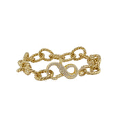 love lisa infinity clasp chain bracelet in gold with textured rope chain and pavé crystal infinity front clasp