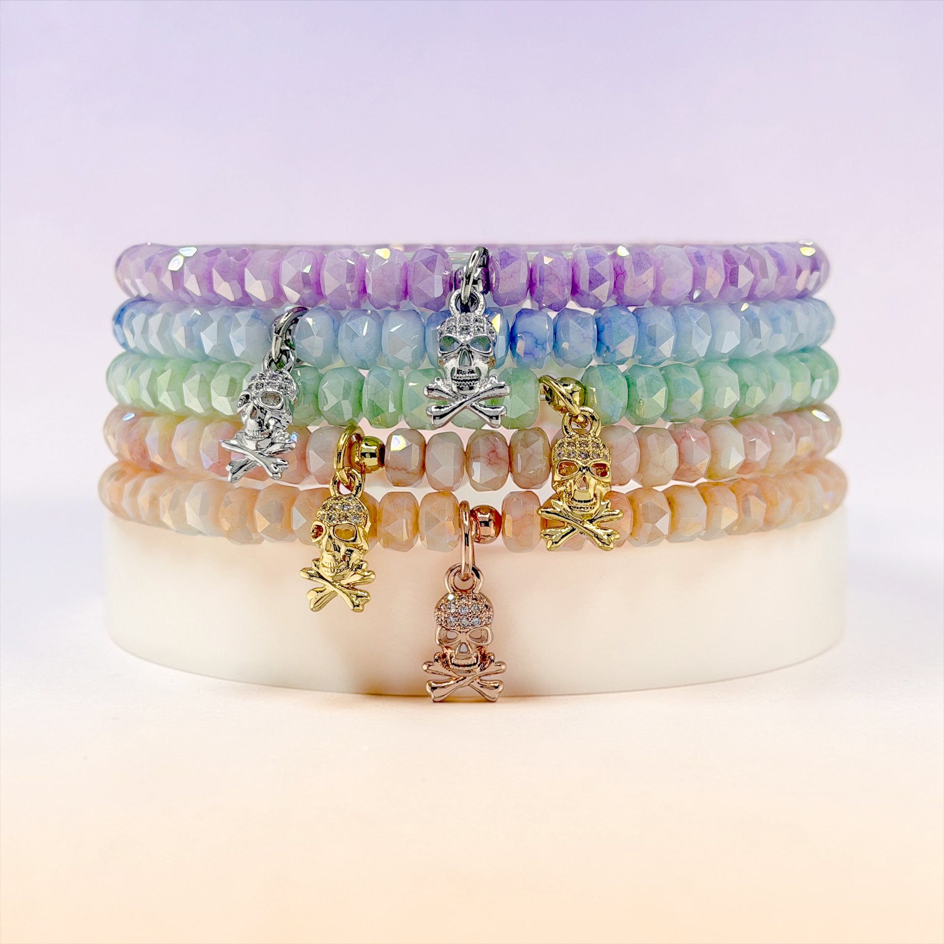 Love Lisa irresistible skull stretch anklets layered stack in multiple gemstone colors