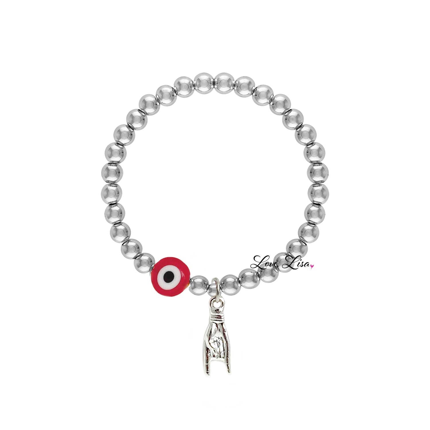 italian good luck hand sign charm bracelet silver beaded bracelet with red evil eye italian mano cornuto amulet jewelry