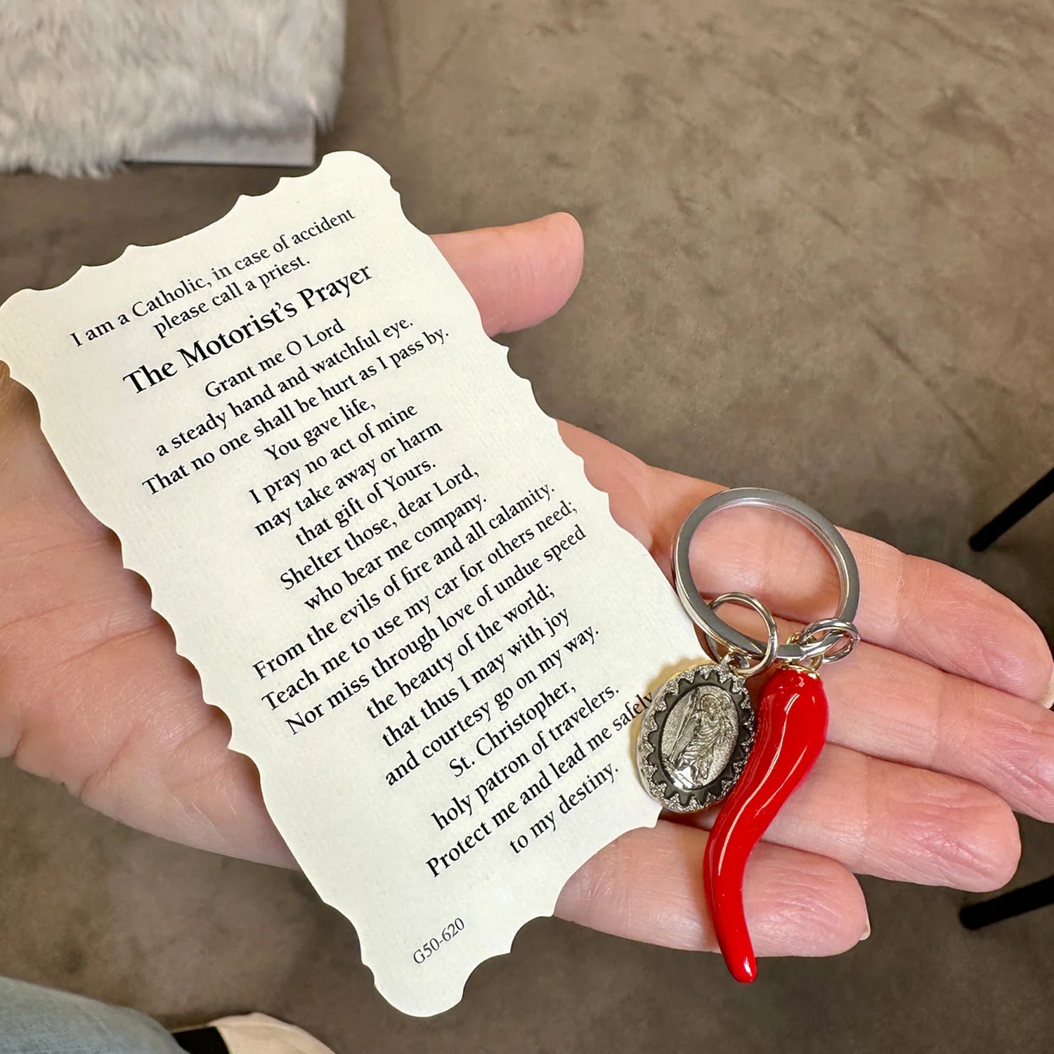 Italian Horn Cornicello St Christopher Keychain