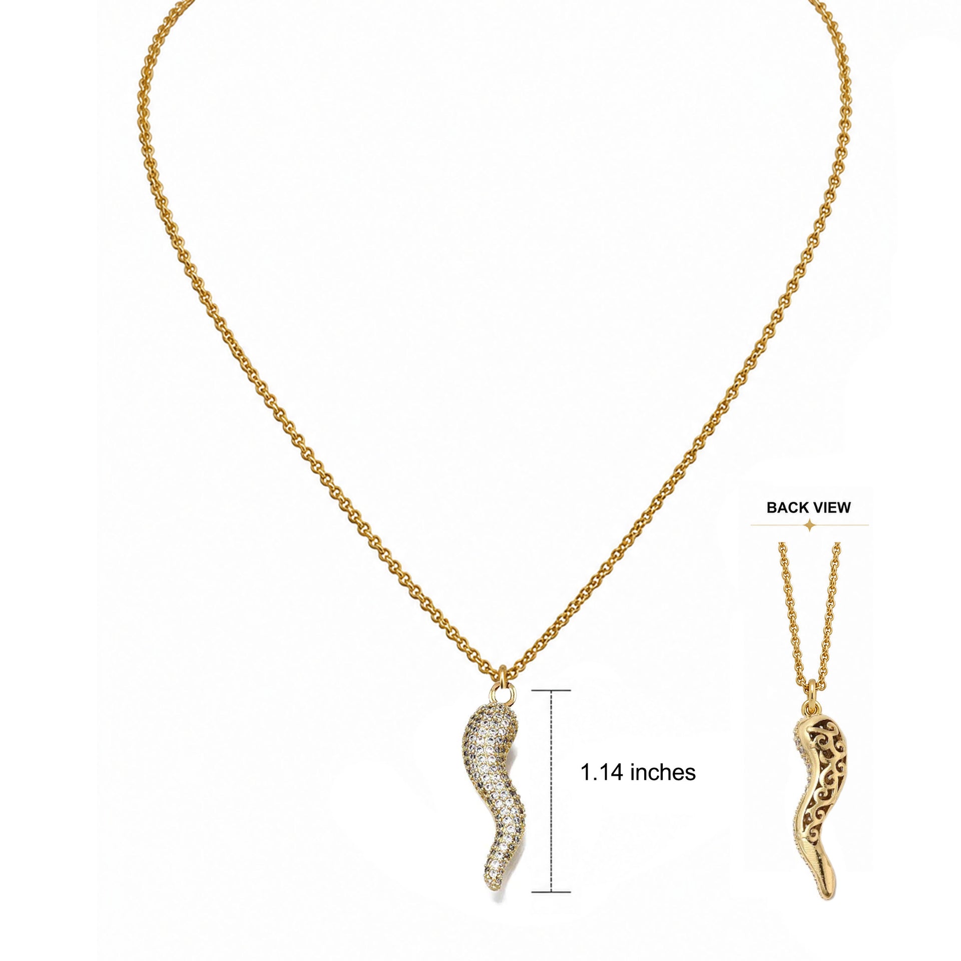 Gia pave gold Italian horn necklace with larger sparkling crystal horn pendant on gold chain