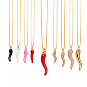 Love Lisa Italian horn necklace collection with enamel pave and polished horn pendants in gold silver red black white and pink