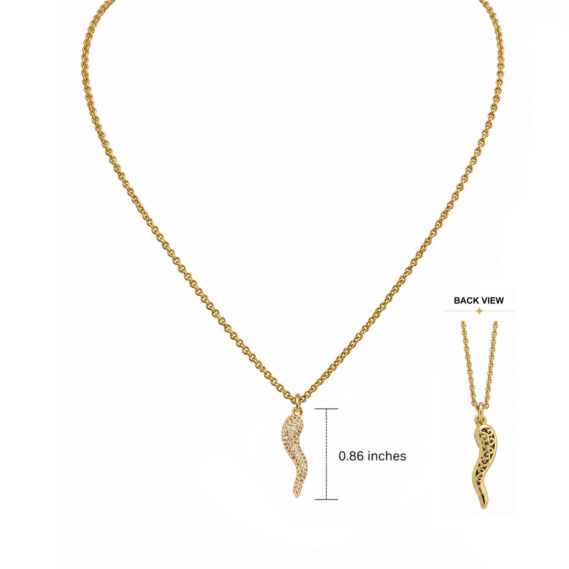 Maria pave gold Italian horn necklace with sparkling crystal horn pendant on delicate gold chain