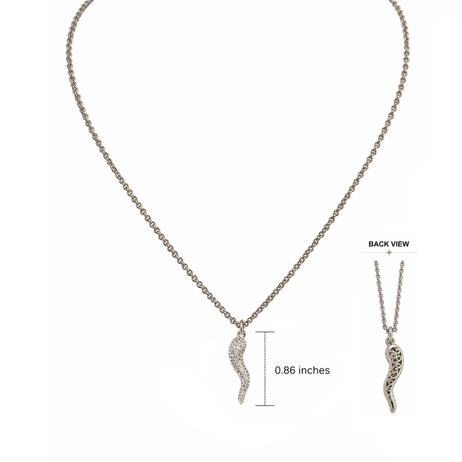 Maria pave silver Italian horn necklace with sparkling crystal horn pendant on delicate silver chain