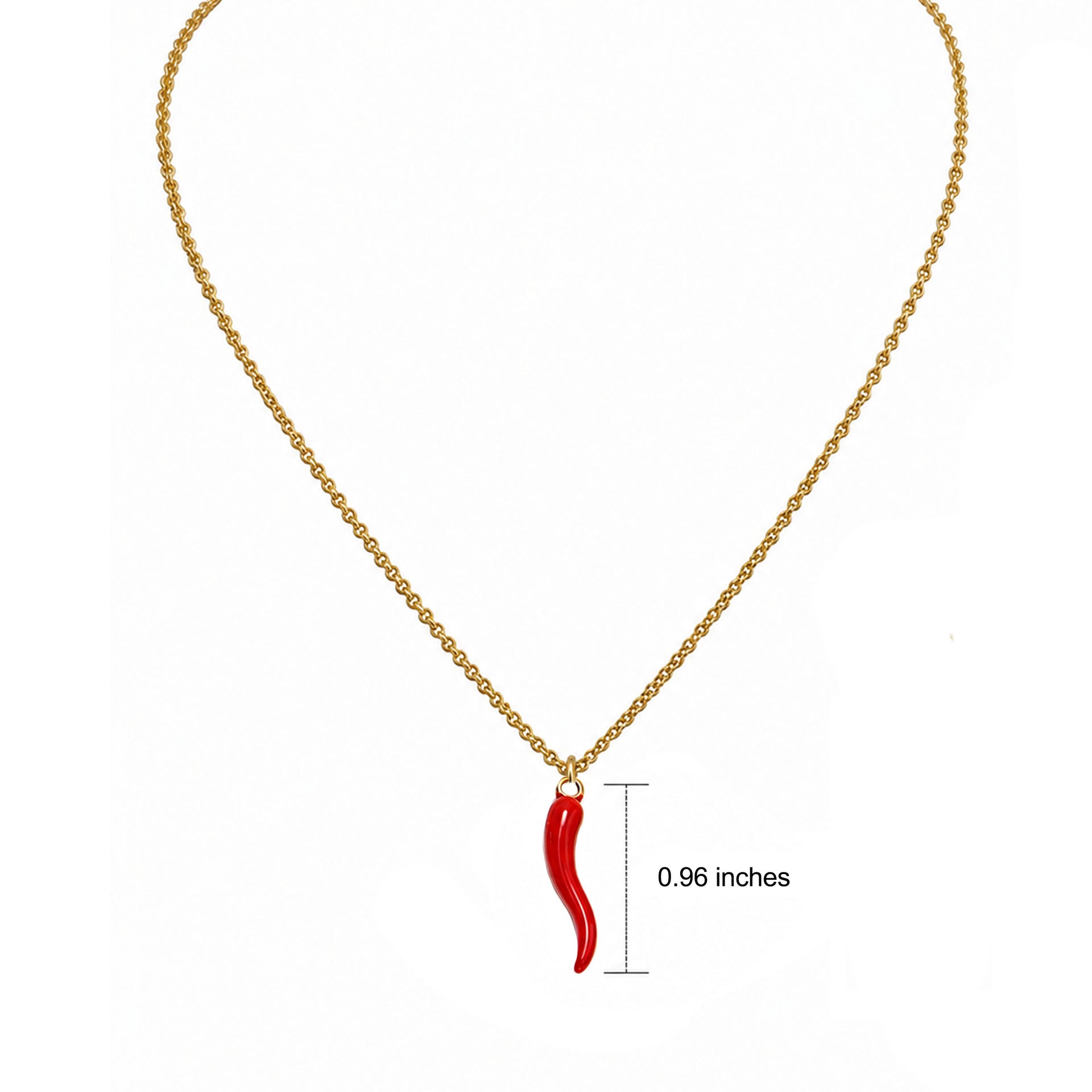 Tatiana red and gold Italian horn necklace with red enamel horn pendant on delicate gold chain