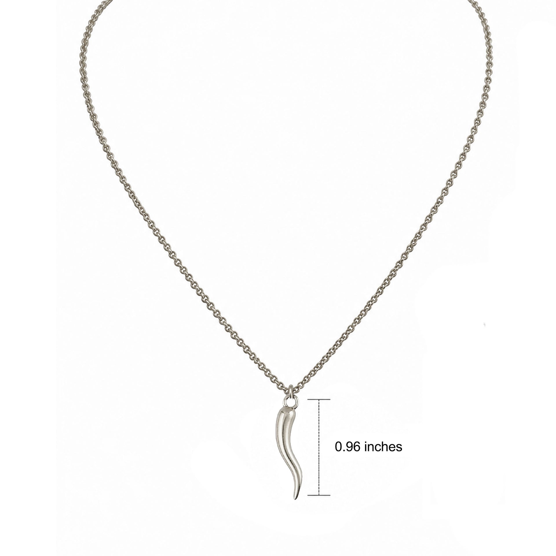 Tatiana silver Italian horn necklace with polished silver horn pendant on delicate silver chain