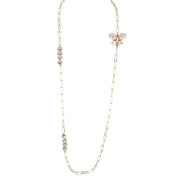 Ivory monarch butterfly charm necklace with pearl beads on gold chain