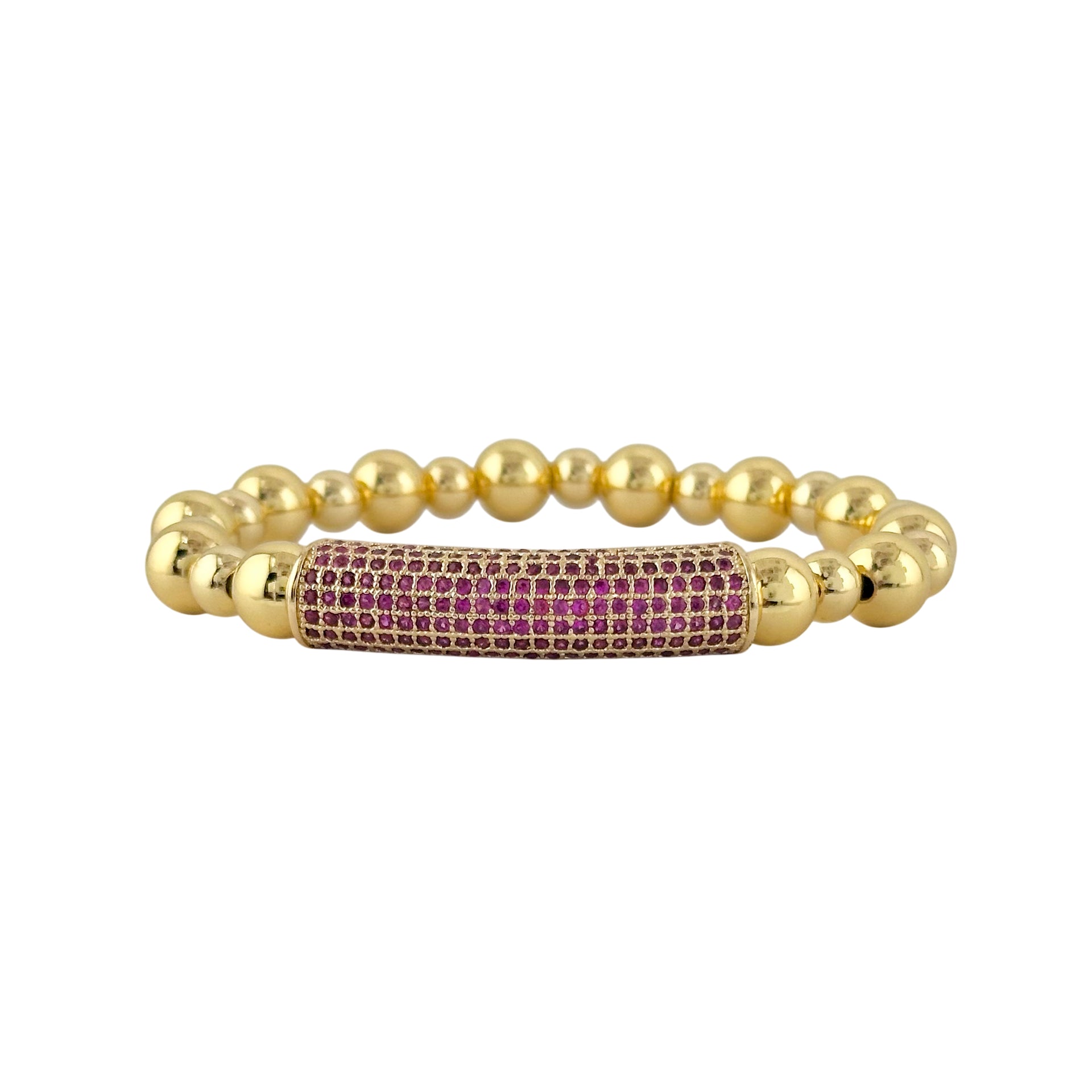 Love Lisa Ivy Luxe Pavé Bar Bracelet with gold beads and pink pavé bar


