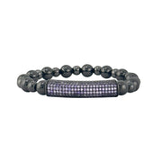 Love Lisa Ivy Luxe Pavé Bar Bracelet with gunmetal beads and purple pavé bar

