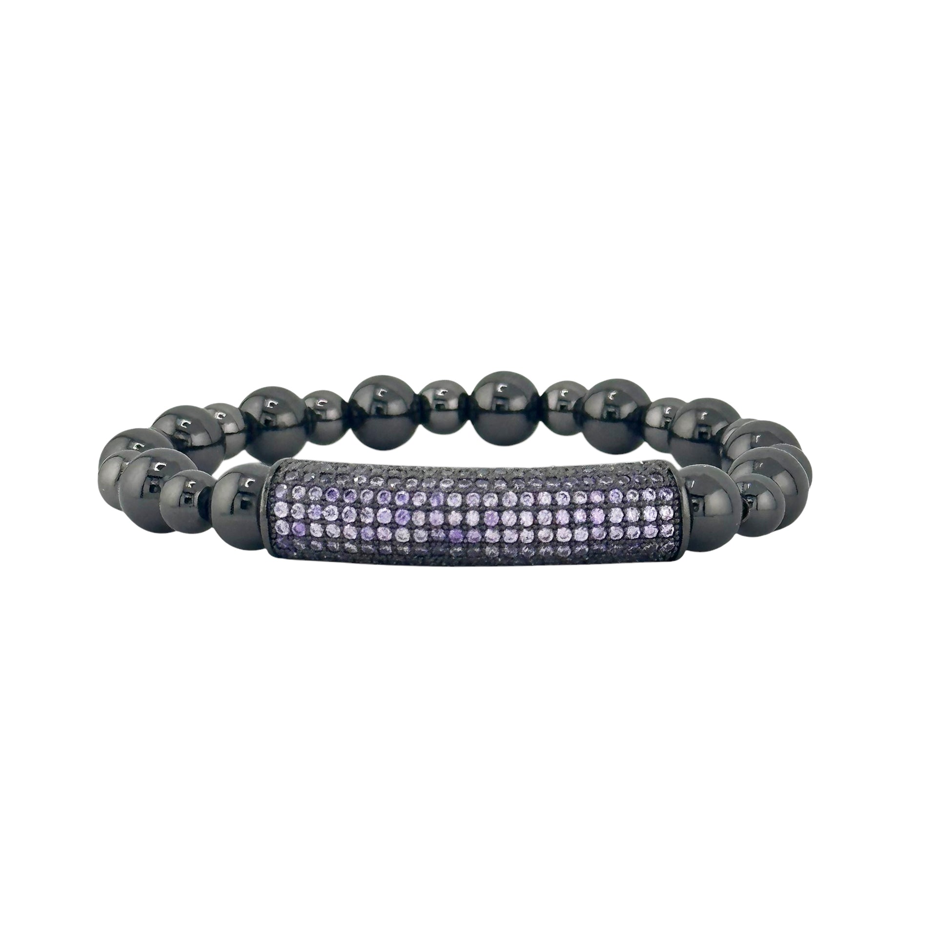 Love Lisa Ivy Luxe Pavé Bar Bracelet with gunmetal beads and purple pavé bar

