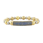 Love Lisa Ivy Luxe Pavé Bar Bracelet with silver and gold beads and blue pavé bar

