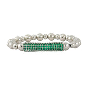 Love Lisa Ivy Luxe Pavé Bar Bracelet with silver beads and green pavé bar

