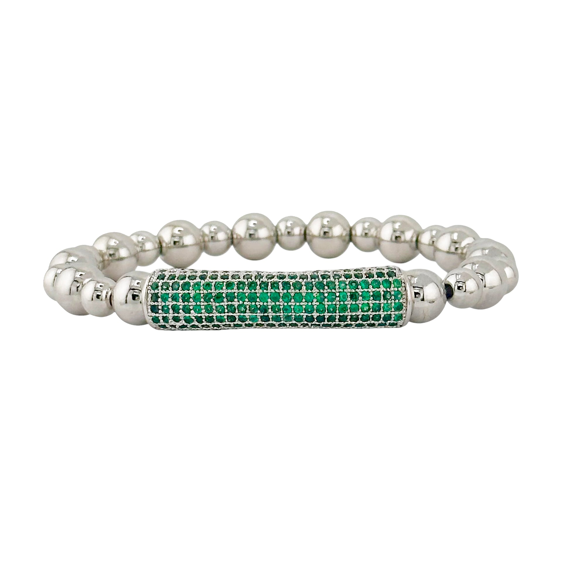 Love Lisa Ivy Luxe Pavé Bar Bracelet with silver beads and green pavé bar

