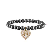jackie pearl heart bow charm bracelet gunmetal ivory beaded bracelet with gold bow charm and heart charm