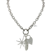 Jasmine North Star heart feather charm necklace silver chain celestial heart feather charms