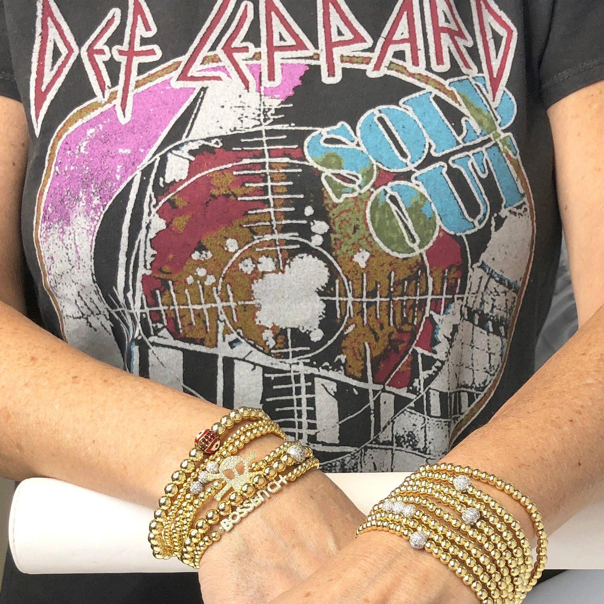 love lisa jen stack of beaded bracelets gold 4mm beaded bracelet stack styled with outfit