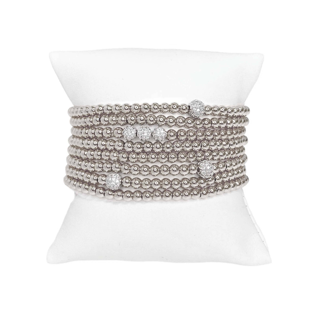 jen stack of beaded bracelets silver 4mm beaded bracelet set eight stretch bracelets