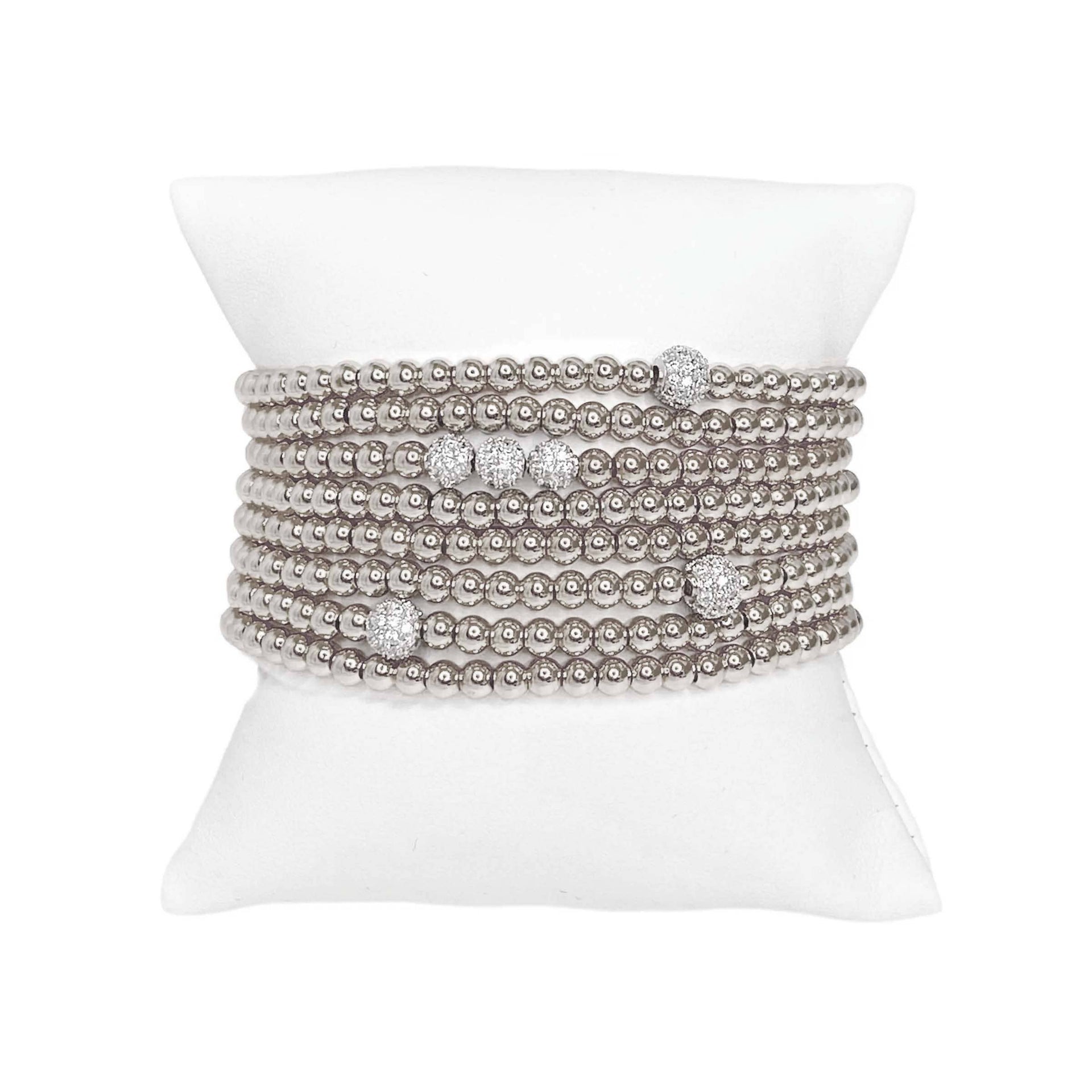 jen stack of beaded bracelets silver 4mm beaded bracelet set eight stretch bracelets
