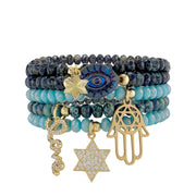 jewish blessings bracelet stack in blue with gold evil eye - hamsa - star of david charms by love lisa
