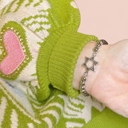 jewish star antique matte bracelet in silver on a wrist