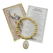 love lisa joan of arc courage bracelet gift set with prayer card gold beaded bracelet with joan of arc medal spiritual jewelry