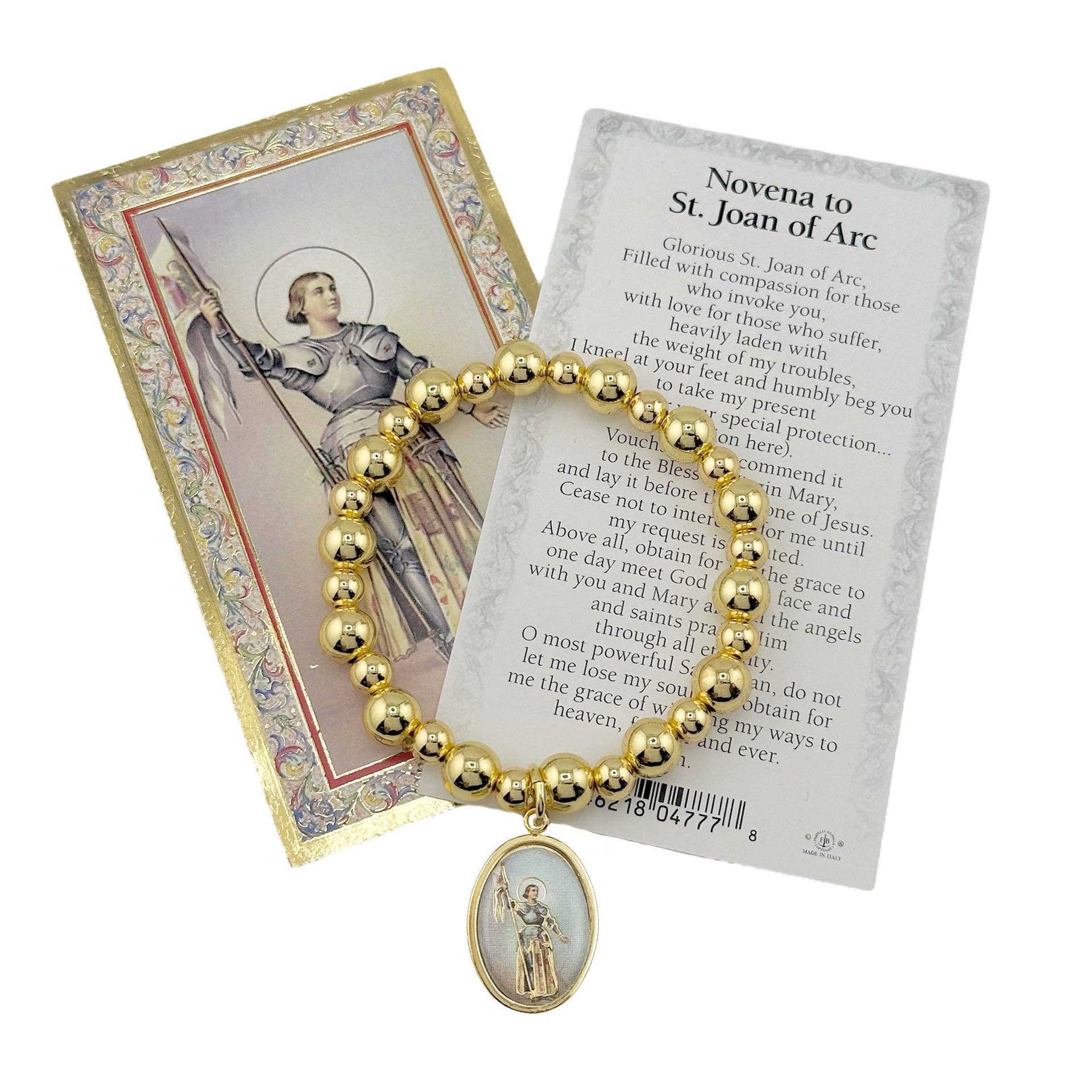 love lisa joan of arc courage bracelet gift set with prayer card gold beaded bracelet with joan of arc medal spiritual jewelry