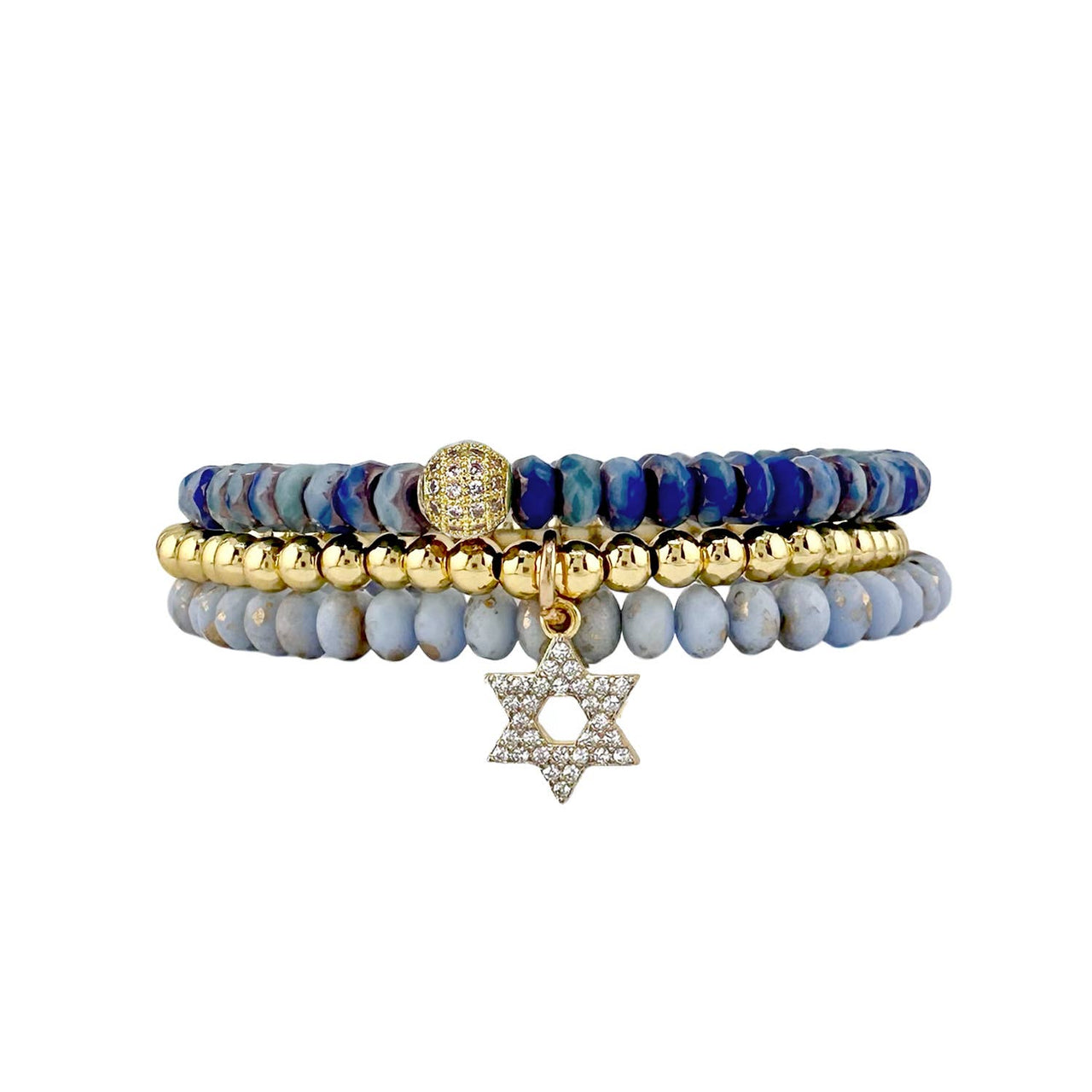 love lisa julie star of david stack of bracelets crystal and gold beaded bracelet set with star of david charm