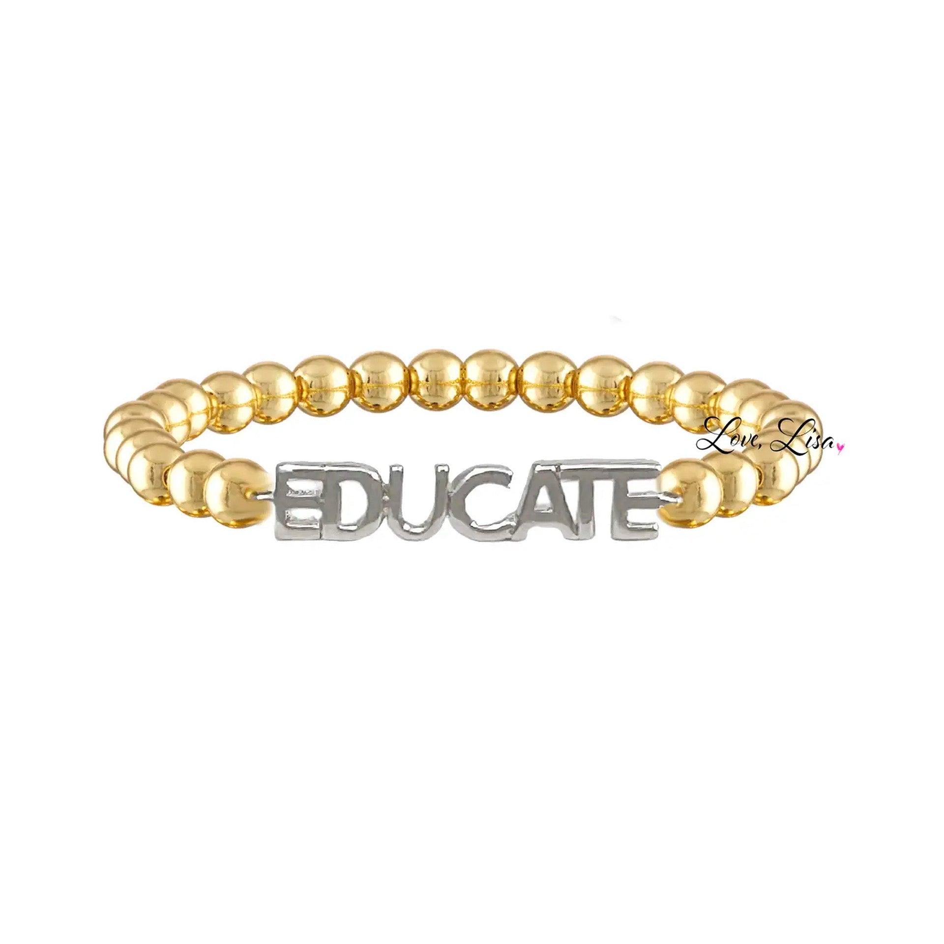 karens powerful reminder bracelet educate gold beaded bracelet with inspirational charm
