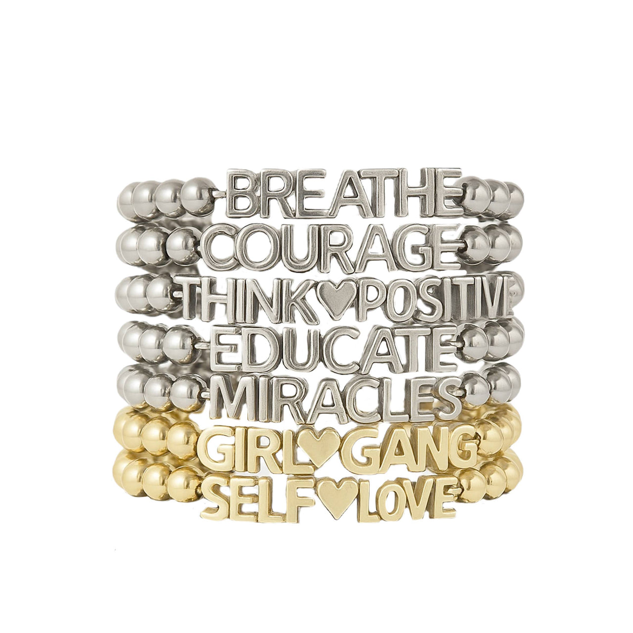 love lisa karens powerful reminder bracelet stack gold and silver beaded bracelets with inspirational word charms