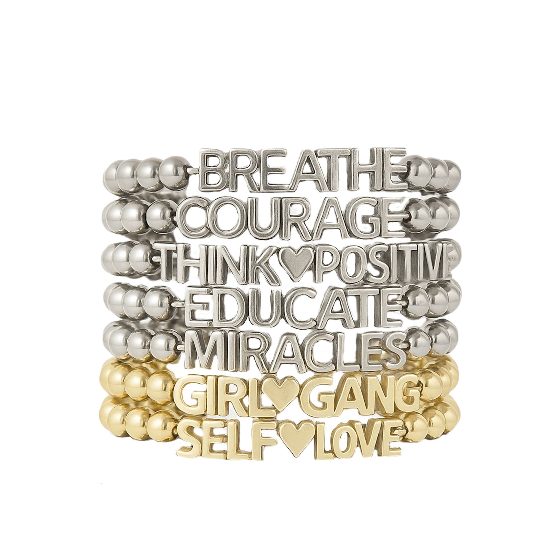 love lisa karens powerful reminder bracelet stack gold and silver beaded bracelets with inspirational word charms