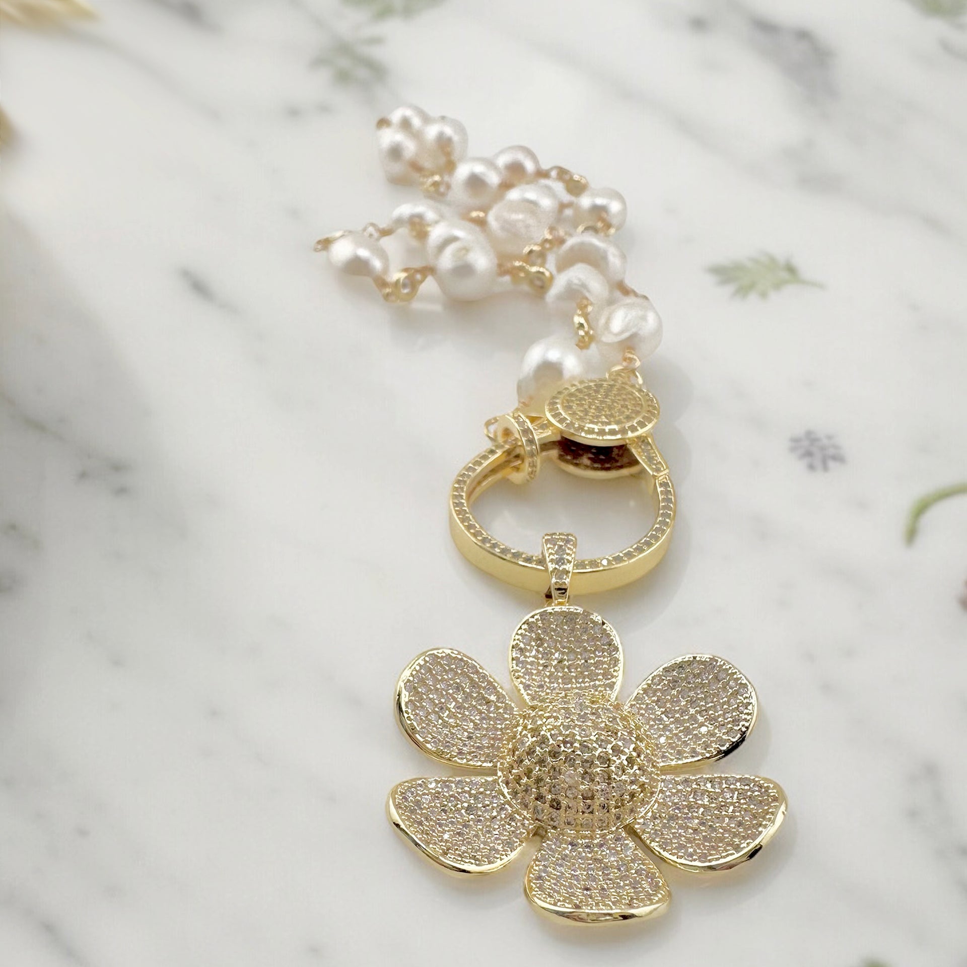 Love Lisa Katie Pearl Clasp Necklace with Flower Charm close-up