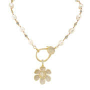 Love Lisa Katie Pearl Clasp Necklace with Flower Charm in gold