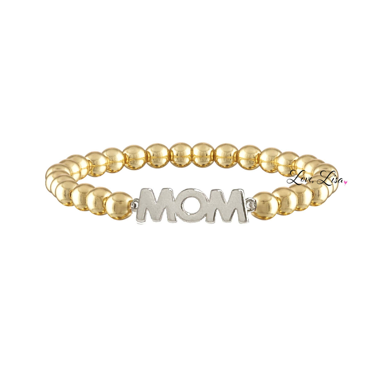 kellie mom beaded bracelet gold and silver mixed beaded bracelet with mom centerpiece
