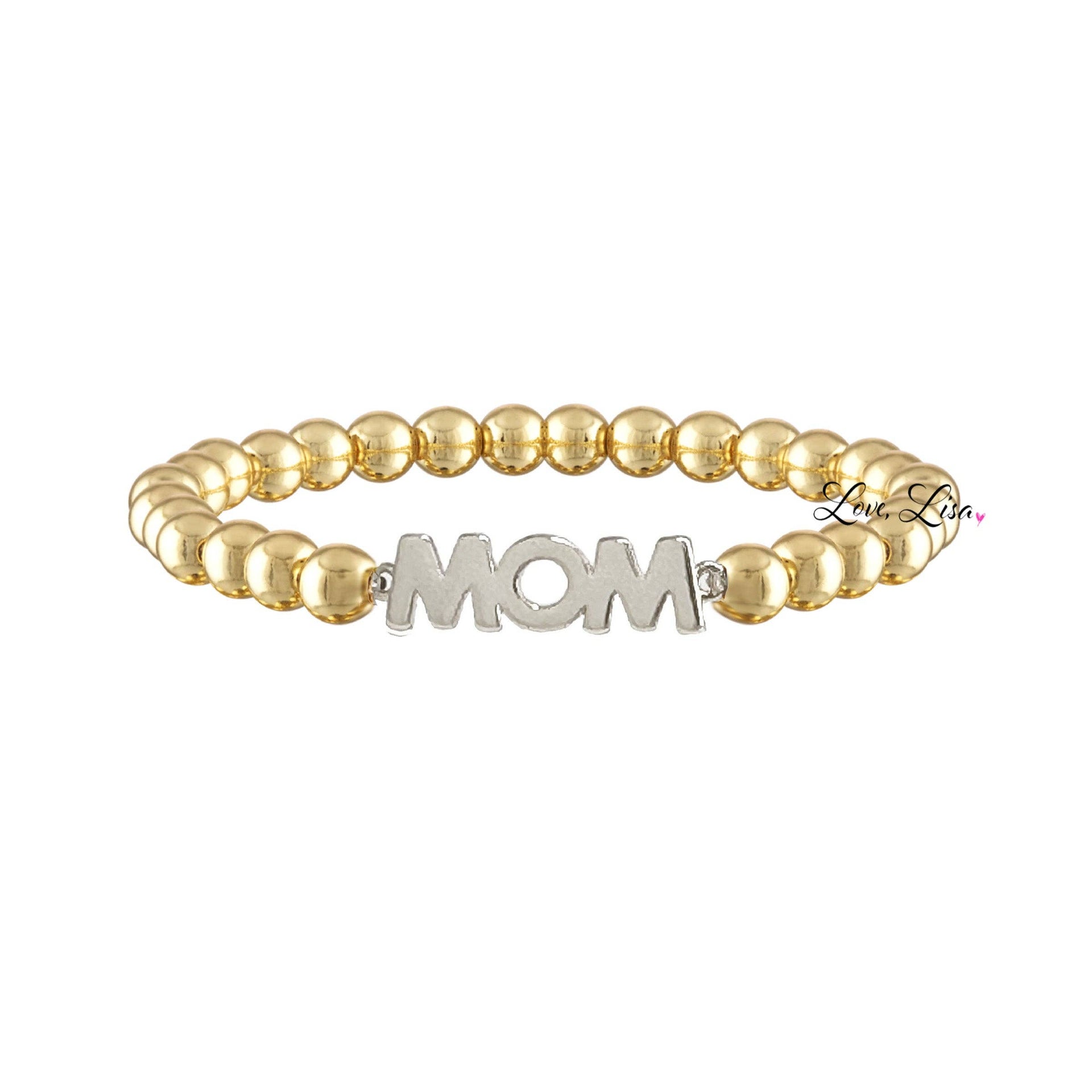kellie mom beaded bracelet gold and silver mixed beaded bracelet with mom centerpiece