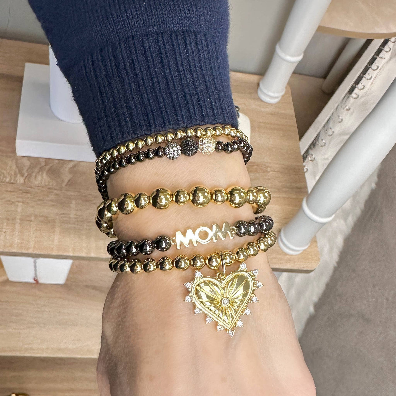 love lisa kellie mom beaded bracelet stack on wrist beaded bracelets with mom centerpiece