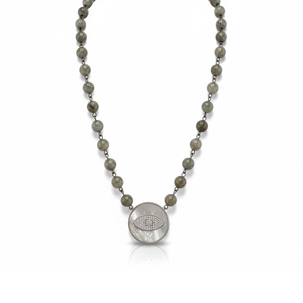 Labradorite Evil Eye Mother of Pearl Necklace One of a Kind