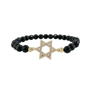 star of david bracelet in pave crystals on black onxy stretch bracelet