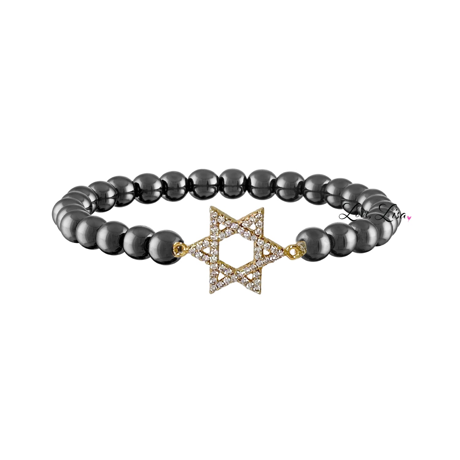 Gunmetal star of david bracelet with a gold star charm