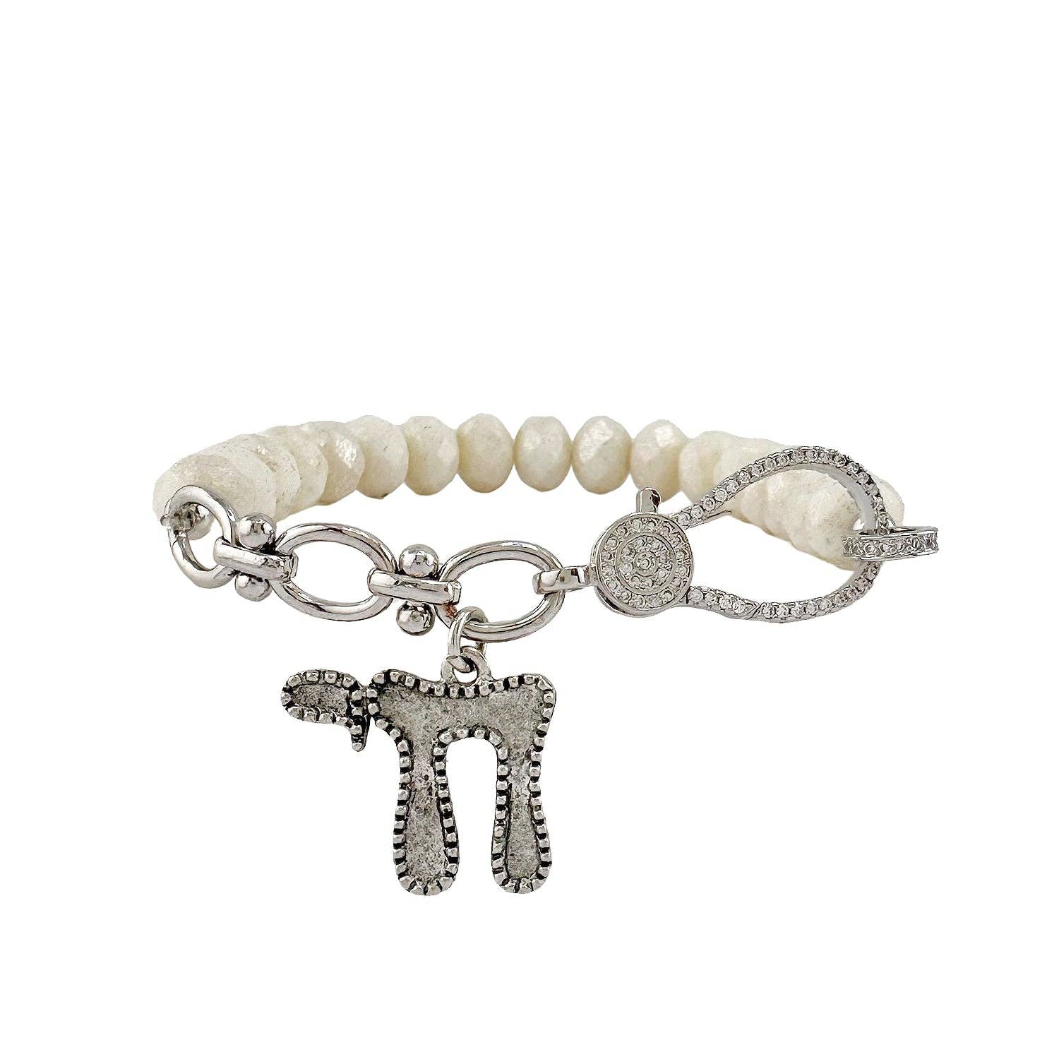 larissa chai bracelet floral white beaded bracelet with chai charm