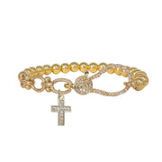 love lisa larissa cross stretch bracelet gold beaded bracelet with crystal cross charm