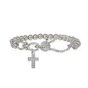 larissa cross stretch bracelet silver beaded bracelet with crystal cross charm