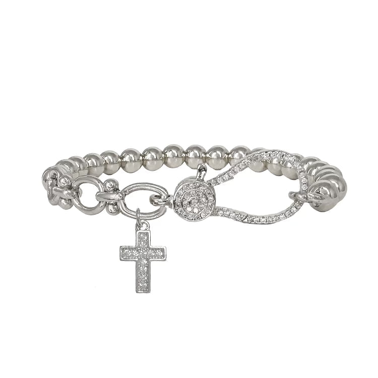 larissa cross stretch bracelet silver beaded bracelet with crystal cross charm