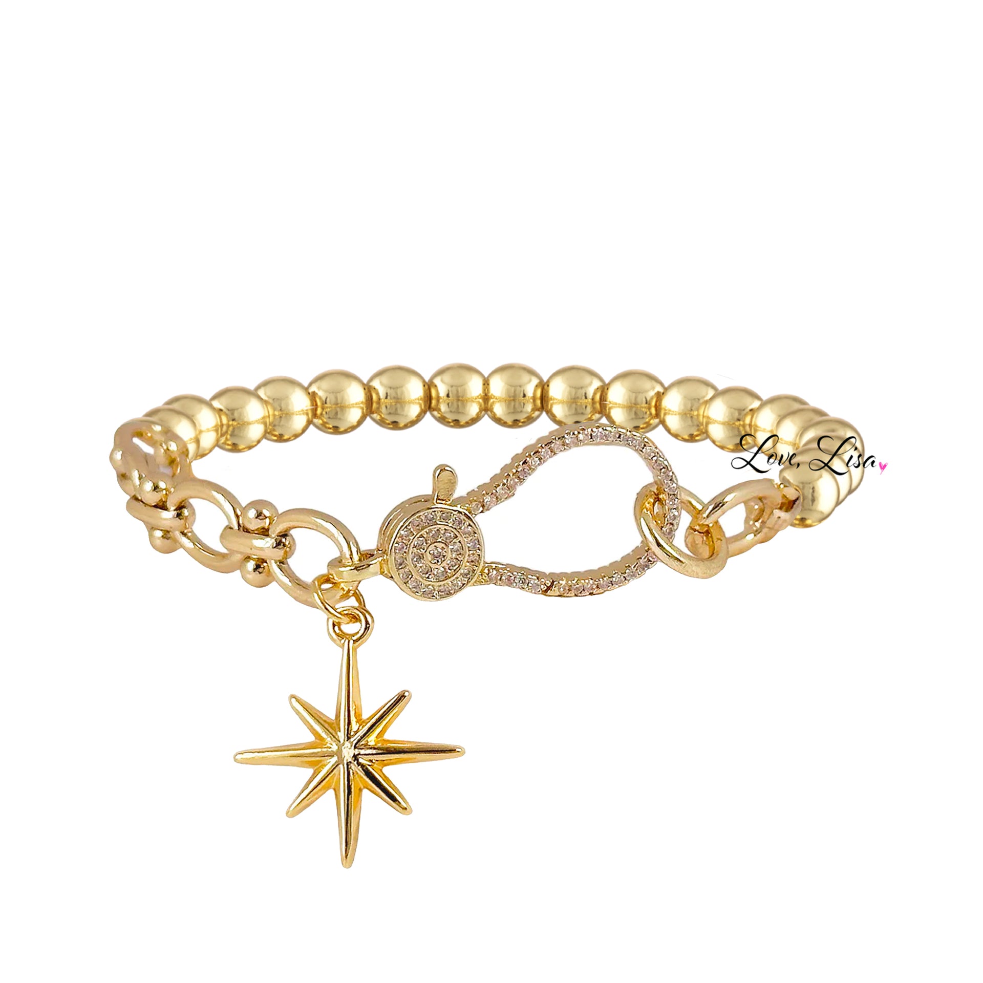 love lisa larissa sexy link stretch star bracelet gold link chain with crystal star charm and stretch beaded back
