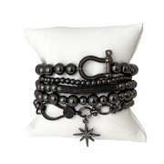 larissa sexy link stretch star bracelet gunmetal stack of link and beaded bracelets with crystal star charm