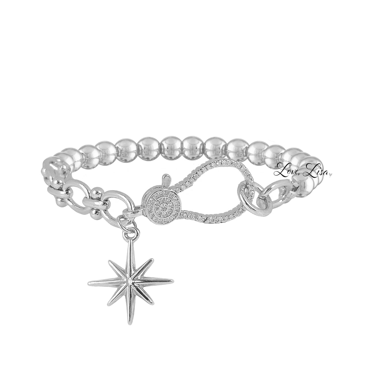 larissa sexy link stretch star bracelet silver link chain with crystal star charm and stretch beaded back
