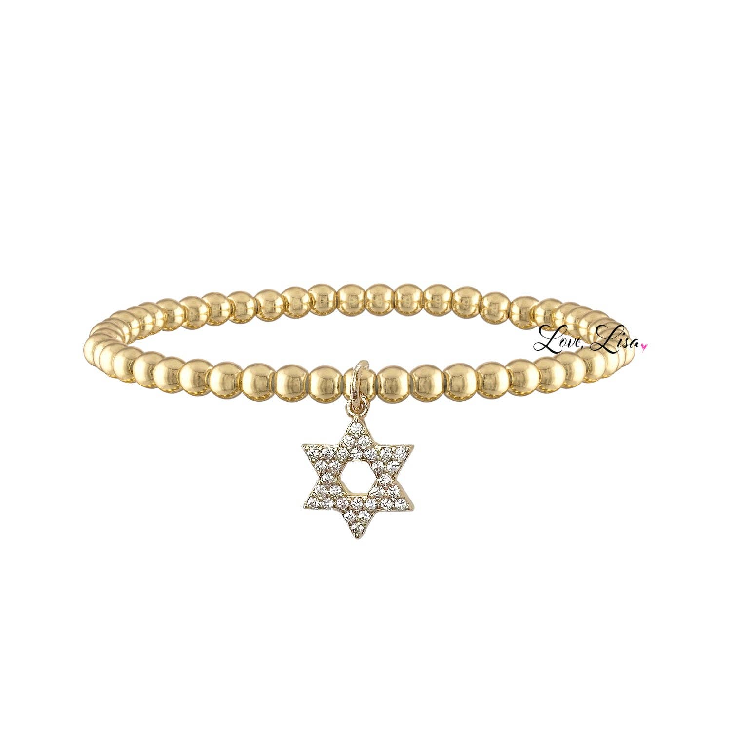 love lisa laurie star of david bracelet gold brass beaded bracelet with pave star of david charm