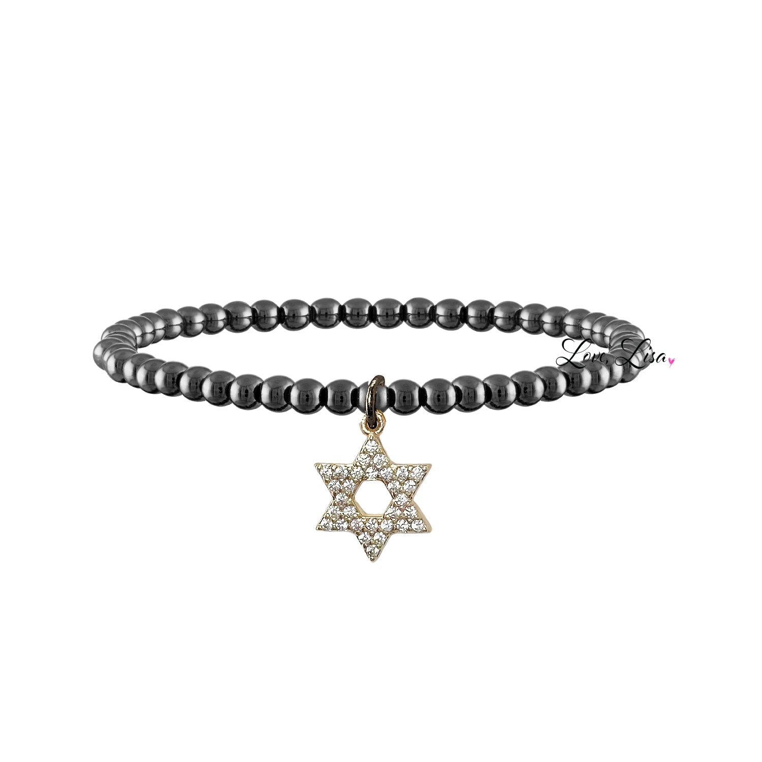 laurie star of david bracelet gunmetal brass beaded bracelet with pave star of david charm